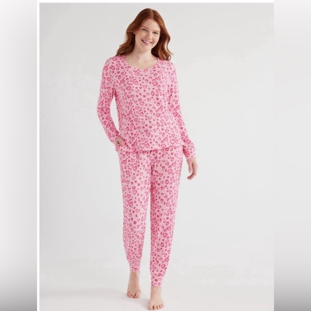 Joyspun Women’s Ribbed Top and Pants Pajama Set, Size: XL